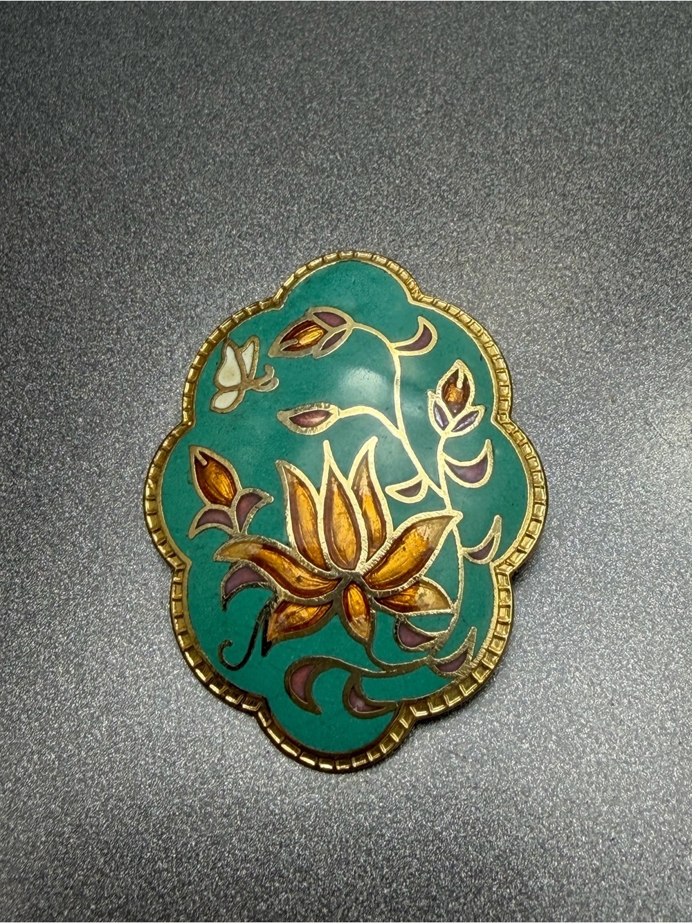 Turquoise and Gold Floral Cloisonné Brooch #cz512